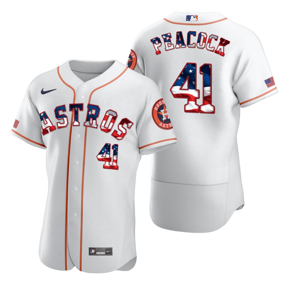 Houston Astros 41 Brad Peacock Men Nike White Fluttering USA Flag Limited Edition Authentic MLB Jersey